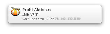 Eine OS X-Notification, die die automatische Verbindung zum Profil Mit-VPN bestätigt